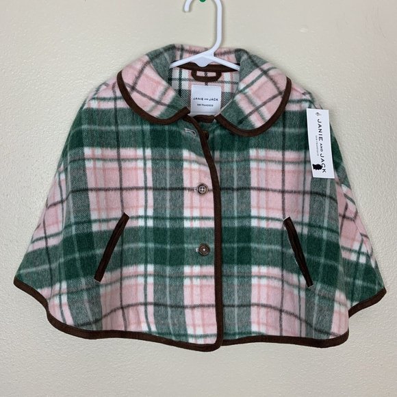 Janie and Jack Other - Janie and Jack Girls 2T Cape Poncho Plaid NEW Pink Green Wool Blend Equestrian